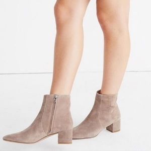 Madewell beige leather rounded square toe ankle booties The Jada Boot in Suede